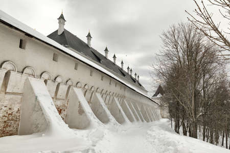 Savvino-Storozhevsky monastery in Zvenigorod in winter day. Moscow region. Walls and towers of the monastery.の写真素材