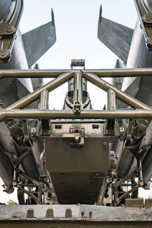 Old military equipment in the park. Air defense missile system. Russian military equipment. Missile installationの写真素材
