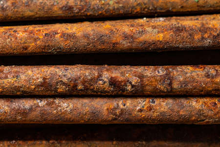 Scenic rusty fittings. Texture of rusty rods. Industrial abstraction. Rusty steel as a texture. Rust...