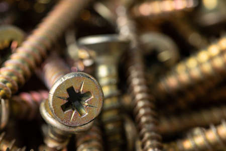 Macro photo of screws. Set of screws. Construction abstraction. Industrial background. Screws macro...