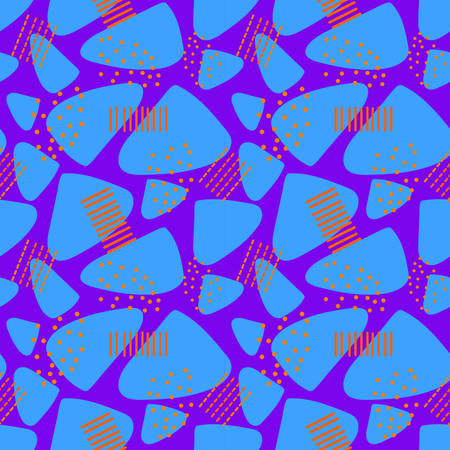 Blue purple and orange vector seamless pattern with geometric shapes. Abstract background for...
