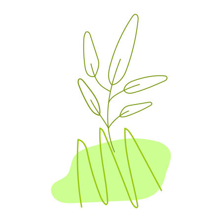 Trendy creative hand drawn green leaves and geometric. Abstract floral graphic design. Modern botanical vector illustrationのイラスト素材