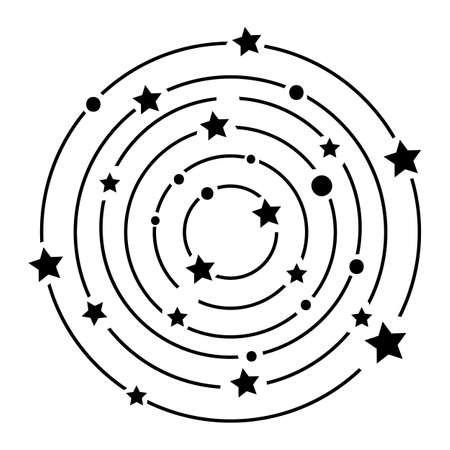 Black outline constellation with stars in modern mystical style. Vector boho illustrations. Hand drawn sketch isolated on white background.のイラスト素材