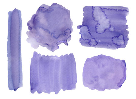 Abstract watercolor splashes isolated on white background. Hand painting purple illustration.の写真素材