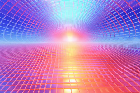 Holographic grid background. Colorful pink and blue gradient. Virtual and augmented reality concept. Trendy abstract backdrop. Generative AIの素材