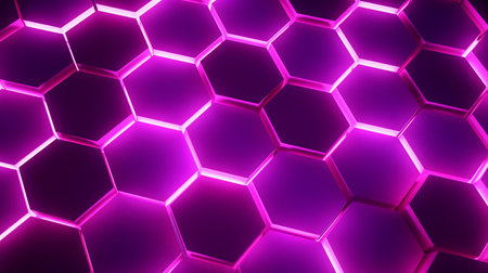 A backdrop radiating vibrant neon pink hexagons, crafting an abstract and stylish geometric pattern for a trendy visual setting. Generative AIの素材