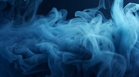 Abstract blue smoke on the black background. Blue mist on the ground. Fog backdrop. Generative AI.の素材