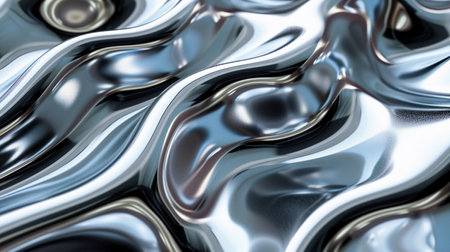 Liquid silver metal abstract background. Metallic waves with shimmers backdrop. Chromomorphism concept. Generative AIの素材
