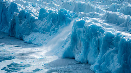 Landscape of melting glaciers. Icy bank and frozen water in the river. Climate change and global warming concept. Generative AIの素材