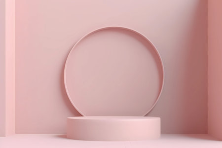 Pastel pink 3D podium display background. Beauty product promotion mockup. Minimalist round stand for cosmetic products. Generative AIの素材