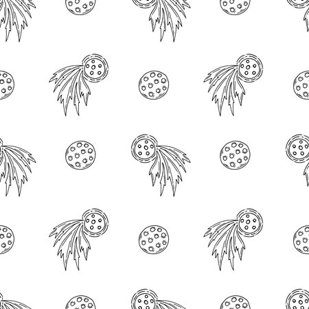 Pickleball balls black outline seamless patterns. Hand drawn illustration.のイラスト素材
