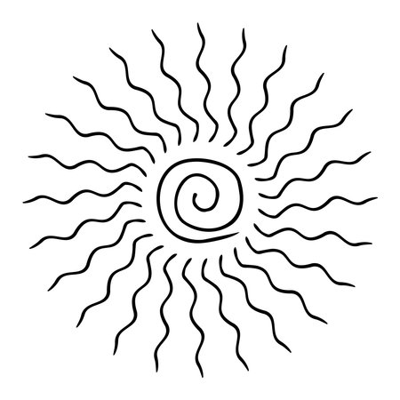 Black outline illustration. Spiral sun hand drawing line art.のイラスト素材