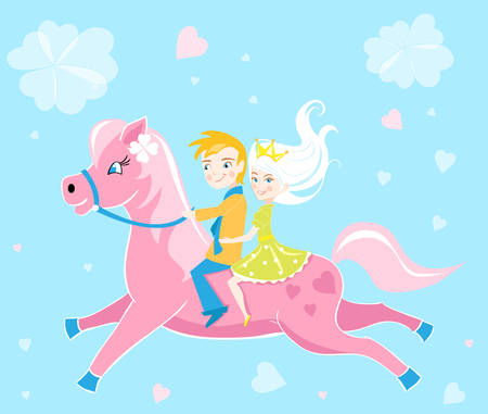 children riding pony card - valentines day vector illustrationのイラスト素材