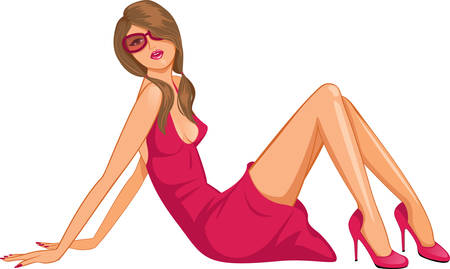 glamour model woman sit on the floor vector illustrationのイラスト素材