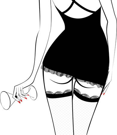 sexy girl in black dress with glassのイラスト素材