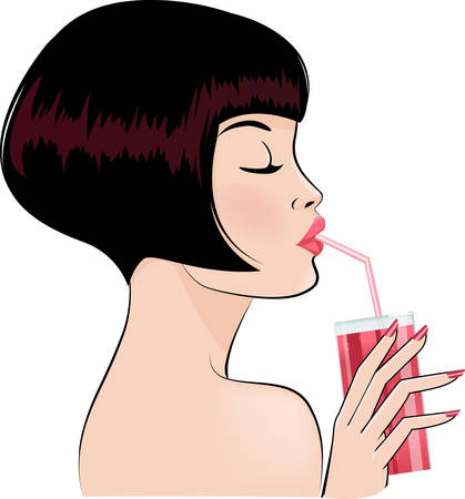 sexy girl drinking cocktail のイラスト素材