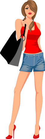 fashion girl with bagsのイラスト素材