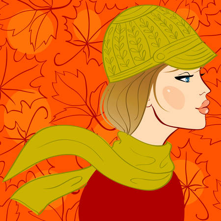 Girl in autumn hatのイラスト素材