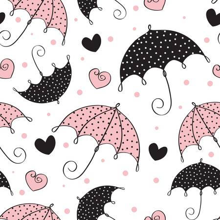 abstract seamless background with umbrella and heartのイラスト素材