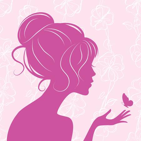 beauty girl silhouette with butterfly のイラスト素材