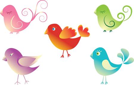 Abstract set cute birds. Colorful vector illustrationのイラスト素材