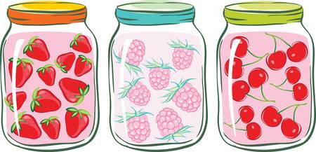set banks with fruit compote. strawberry, raspberry and cherryのイラスト素材