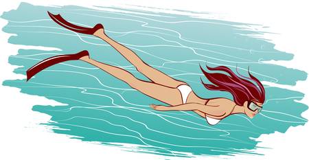 beautiful girl swimming under water with swimming maskのイラスト素材