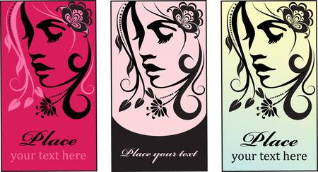 Stylish face of woman with long hair. Template design cardのイラスト素材