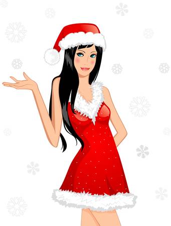 Chrstmas card. Girl in a hat. illustration.のイラスト素材