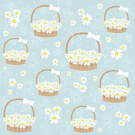 gift basket with Flowers seamless background. Illustrationのイラスト素材
