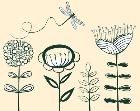 seamless vintage flower pattern line art  illustrationのイラスト素材