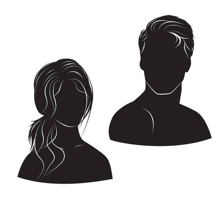 face man and woman on white backgroundのイラスト素材