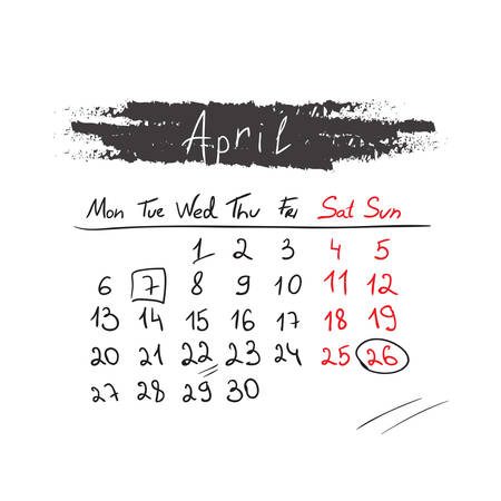 Hand drawn calendar  April 2015.のイラスト素材