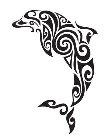 Decorative ornamental dolphin silhouette. vector illustration background.のイラスト素材