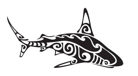 Ornamental decorative shark tattoo. Creative sticker for design. Vector illustrationのイラスト素材