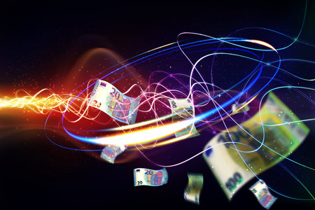 Money euros floating in neon curves