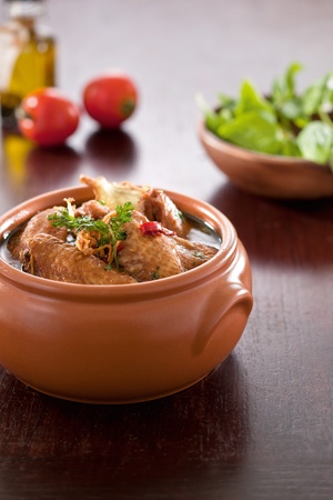 bowl with chicken wings soupの写真素材