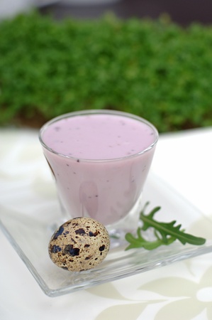 wild berries yogurt with quail eggの写真素材
