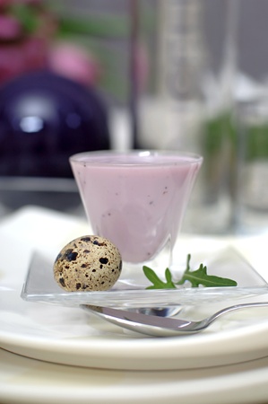 wild berries yogurt with quail eggの写真素材