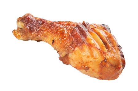 Roasted chicken drumstick isolated on white backgroundの写真素材