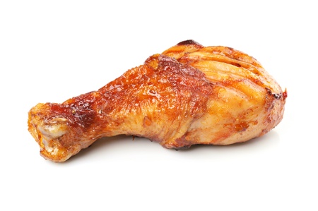 Roasted chicken drumstick isolated on white backgroundの写真素材