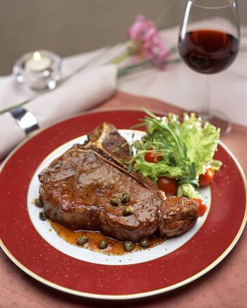 Grilled steak with cherry tomatoesの写真素材