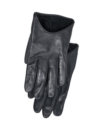 Luxury black leather gloves isolated on white backgroundの写真素材