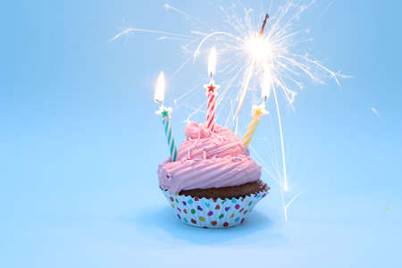 Happy Birthday Cupcake with Sparklersの写真素材