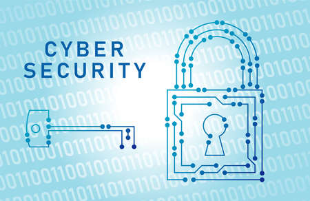 Cyber security concept. Lock and key symbol from lines, point connecting network on blue background....