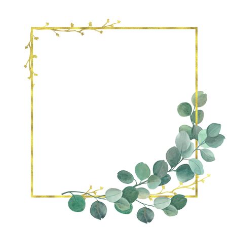 Watercolor gold geometric eucalyptus frameの写真素材