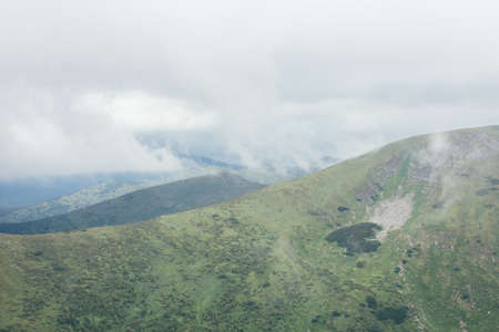Landscape before rain in Carpathian mountains, Ukraineの写真素材