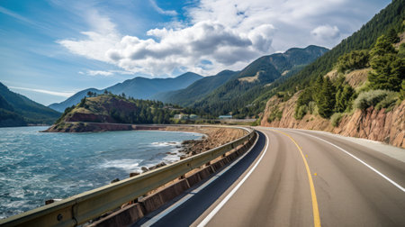Panoramic view of the road along the Columbia River in Oregonの素材