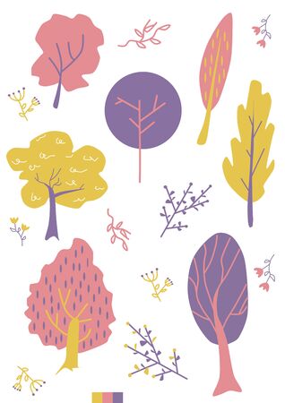 Colorful set of vector treesの写真素材