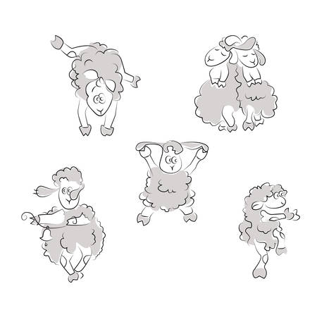Animals. Sheep in different poses.のイラスト素材